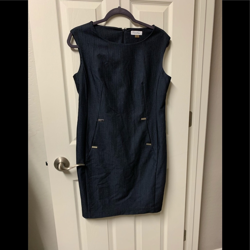 Sz 8P Calvin Klein Sheath Dress Dark Blue w/pkts